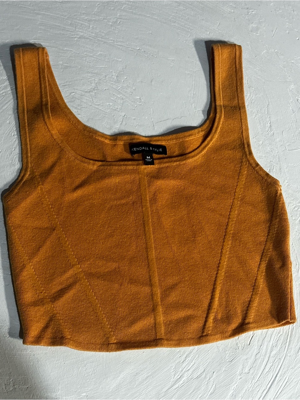 Kendall & Kylie Rusty Orange Ribbed Square Neck Crop Top
